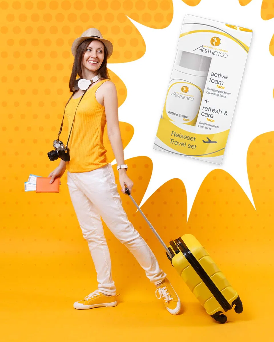 AESTHETICO Reiseset, 2x 50ml - praktische Hautreinigung für unterwegs, AE refresh and care und AE active foam in Reisegröße (auch als Handgepäck im Flugzeug)