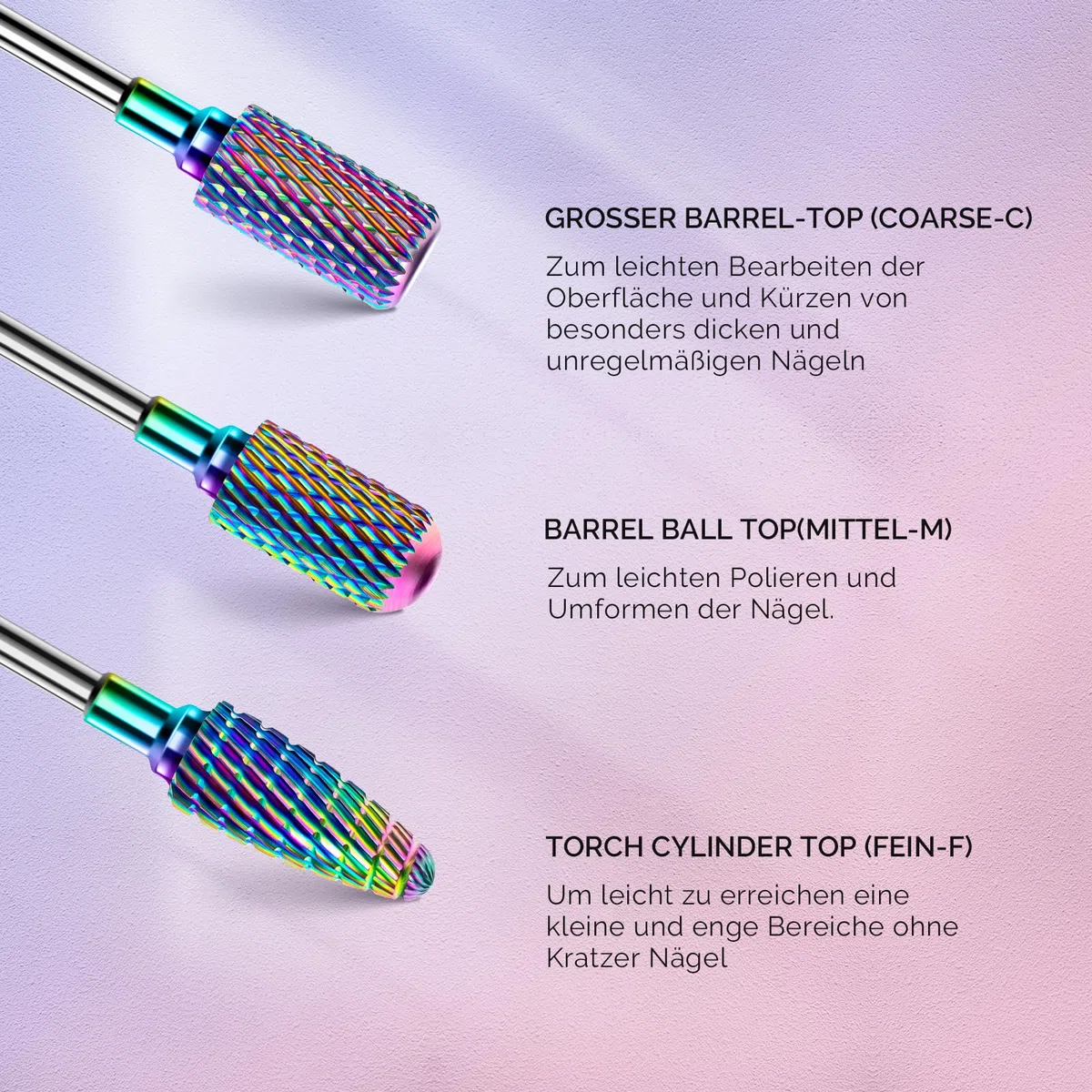 MelodySusie Nagelfräser Bits Set, 7Stk Wolframkarbid Diamant Bits für Acrylnägel Poly Gel Nagelhaut entfernen, 3/32'' Professionelle Nagelbits für Nagelfräser Efeil (mehrfarbig)
