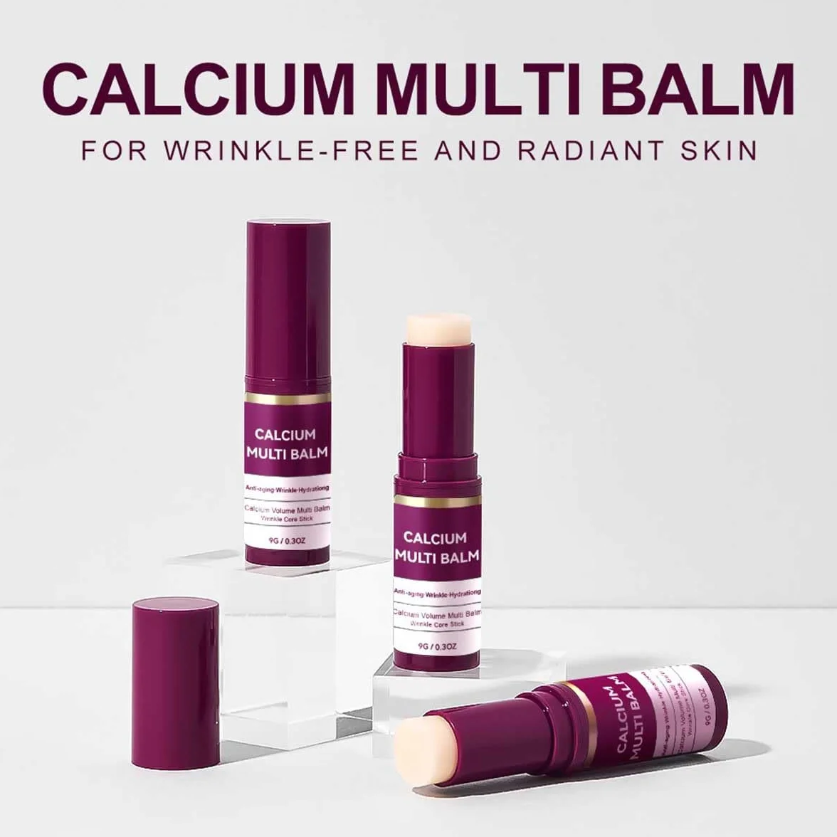 Calcium Multi Balm,Kollagen Feuchtigkeitsspender Stick,Balsam,Falten Stick,Anti-Aging & Firming Skincare stick,Hydrating, Festigung Der Haut,Geeignet Für Augen,Hals,Gesicht (2 Stk, 9g)