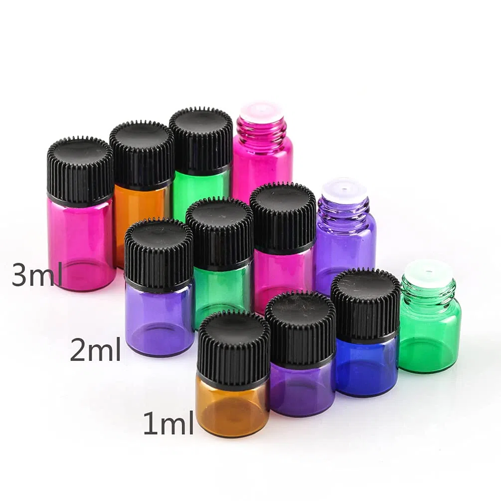 25 Stück Leer 5 ml Kleine Glasflaschen mit Orifice Reducer Lila Mini-ätherische Ölflaschen Duft Glas Fläschchen für Ätherisches Öl,Aromatherapie,Parfüm,Massage