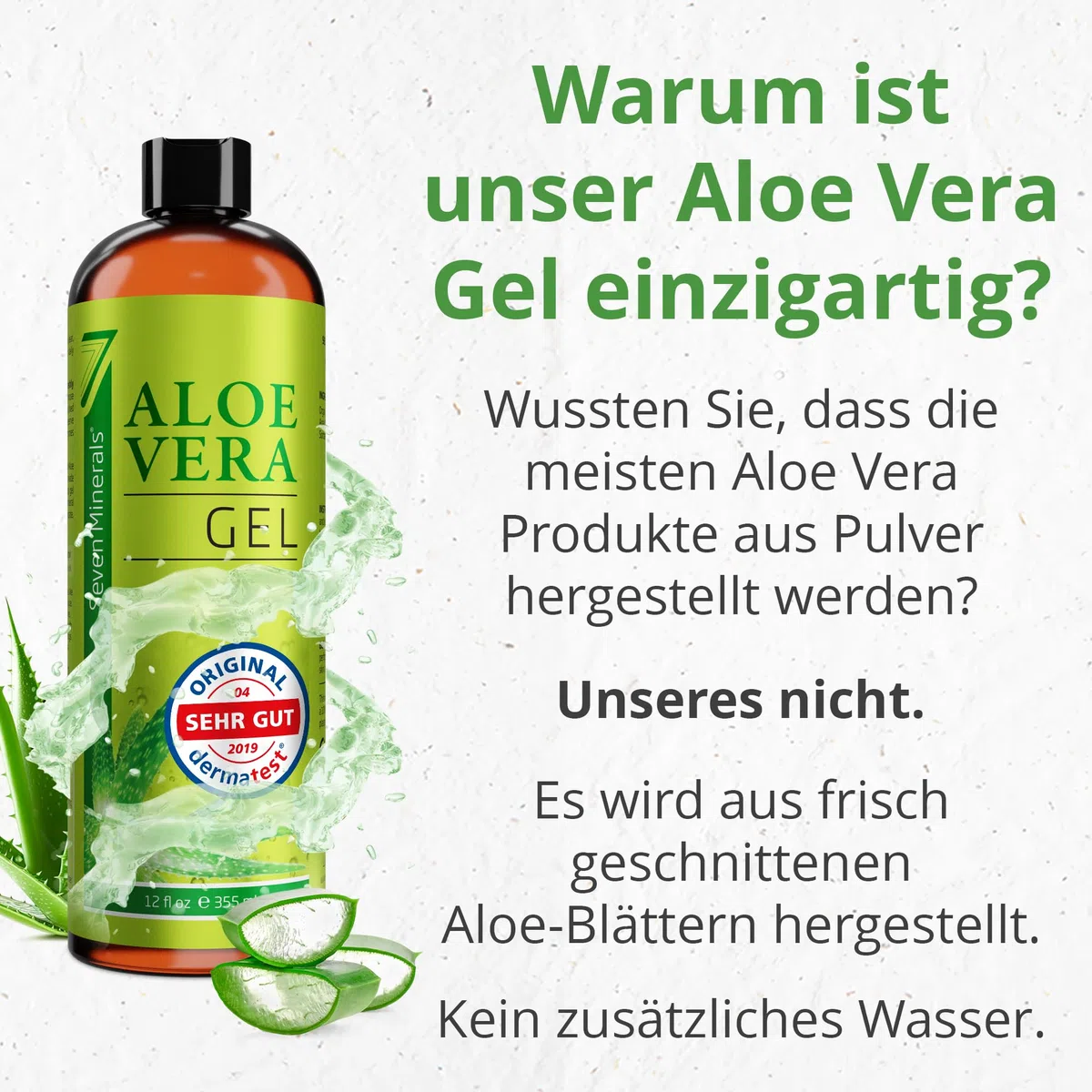 Aloe Vera Gel 99% Bio, 355 ml - ÖKO-TEST Sehr Gut - 100% Natürlich, Rein & Ohne Duftstoffe (Alkoholfrei, Kein Parfüm/WC-Duft) - Einzigartige Vegane Formel OHNE XANTHAN - aus ECHTEM SAFT, NICHT PULVER.