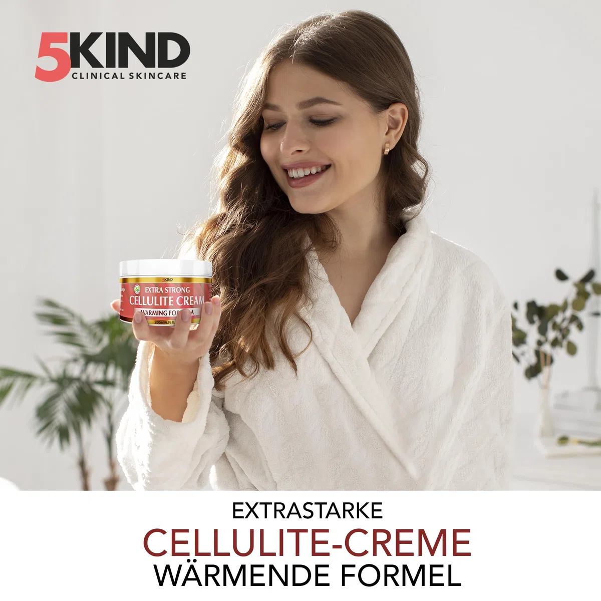 5Kind Extra Stark Anti-Cellulite Creme 200 ml – Natürliche wärmende Formel gegen Cellulite – Straffende Creme gegen Orangenhaut, effektive Cellulite-Behandlung - Beste hautstraffende