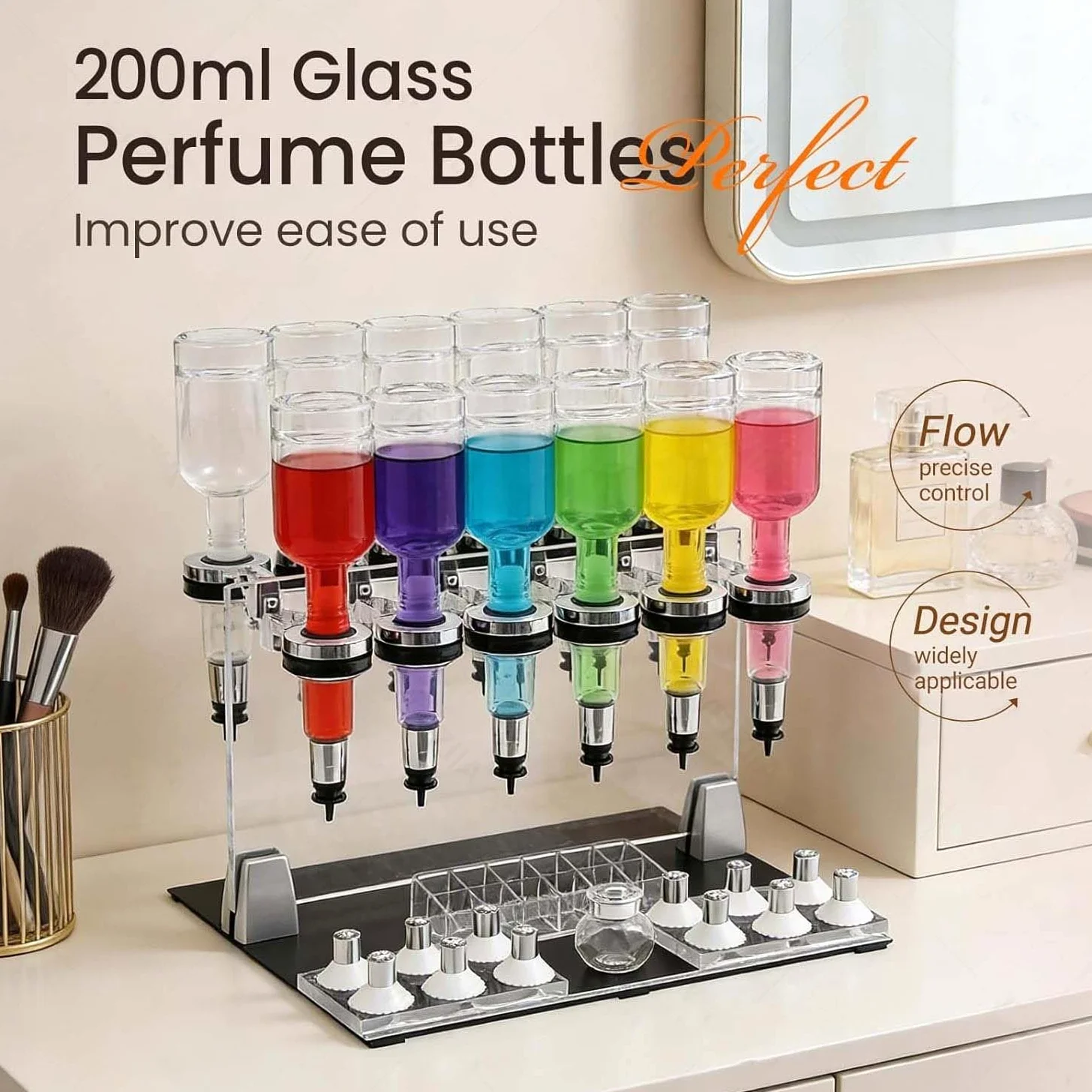 Parfümspender-Set mit 12 Pumpaufsätzen und Testbechern, Flüssigkeitstransfer-Set für Proben, 200-ml-Flaschen
