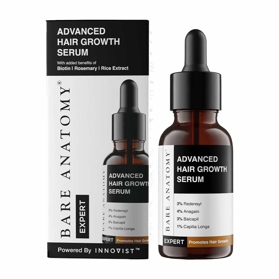 Bare Anatomy Advanced Hair Growth Serum | 3% Redensyl + 4% Anagain + 3% Baicapil + 1% Capilia Longa, Rosemary, Biotin & Rice Extract | Hair growth & Hair fall control serum for Women & Men | 30mL