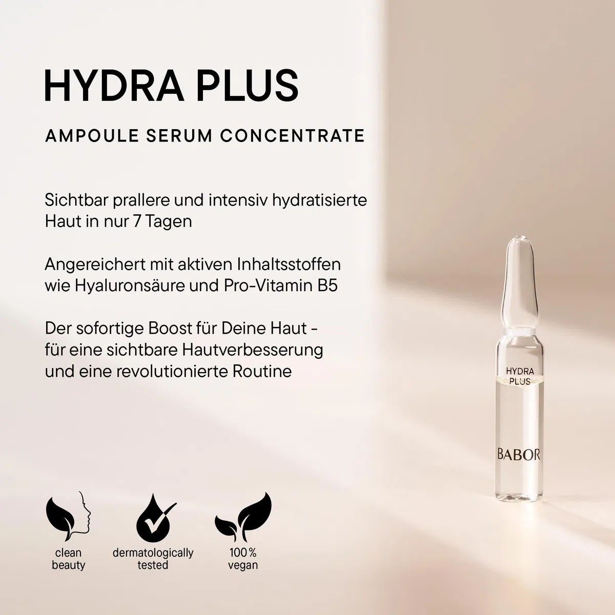 BABOR Hydra Plus, Serum Ampullen für das Gesicht, Mit Hyaluronsäure für intensive Feuchtigkeit, Vegane Formel, Ampoule Concentrates, 7 x 2 ml