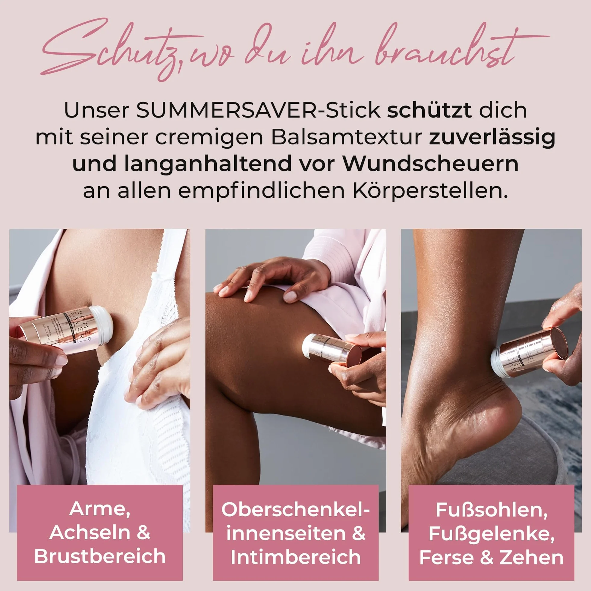 SUMMERSAVER Woman – Anti-Wundreib Stick 25 g – Schutz vor Reibung an Oberschenkeln, Achseln & BH-Kontur – mit Kokosöl, Mandelöl, Vitamin E & Allantoin – vegan & dermatologisch getestet