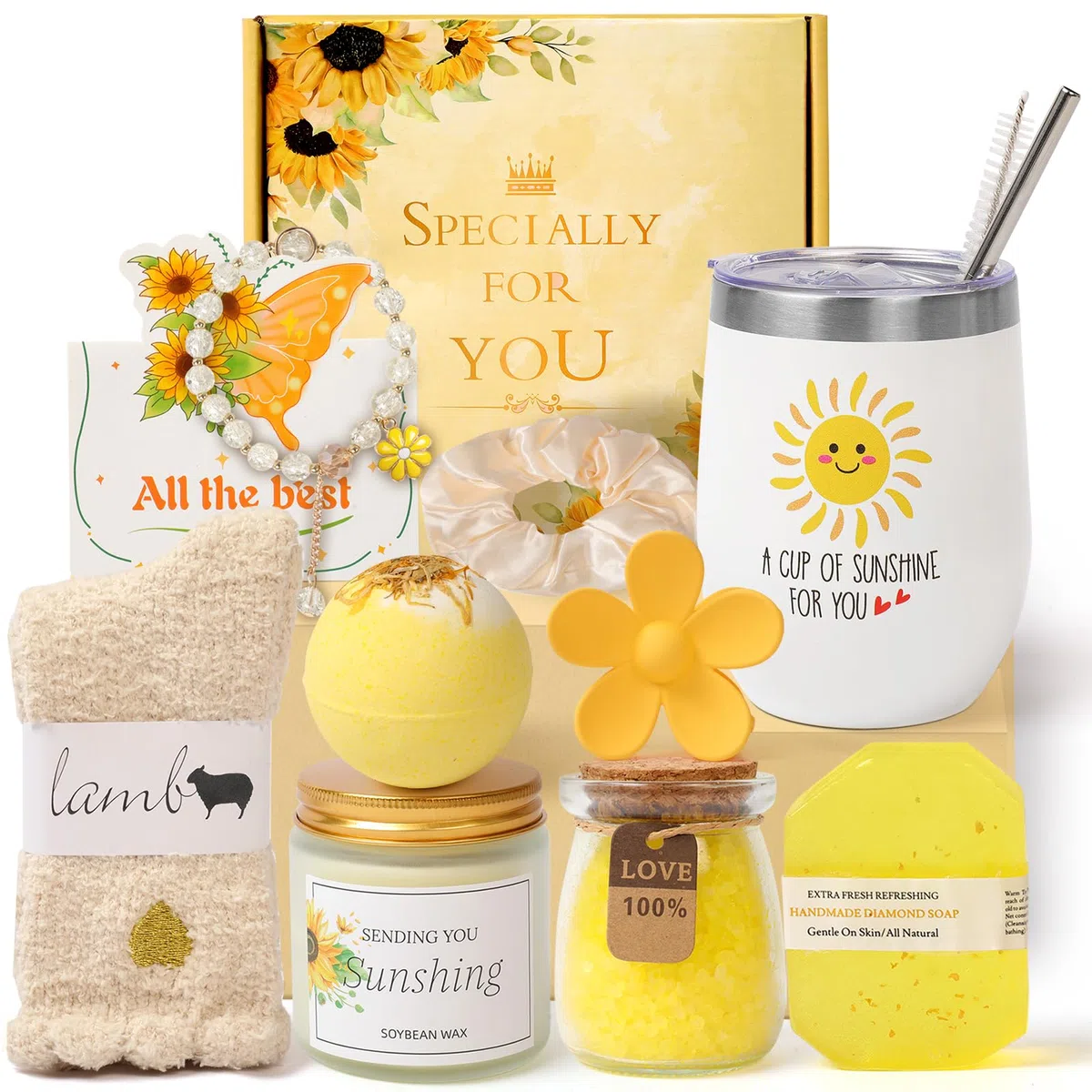 Geschenke für Frauen,11-tlg. Sonnenblumen Spa Selfcare Geschenkidee für Fraue, Luxuriöses Geschenksets　Freundin Valentinstag Muttertag Weihnachtstag Geschenke Mama, Schwester,Beste Freundin