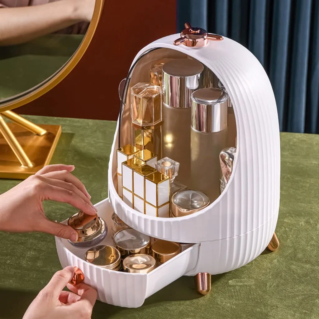 Kosmetische Vitrine Kreative einfache kosmetische Aufbewahrungsbox Hautpflege Produkt Aufbewahrungskasten Runde Aufbewahrungsbox Geeignet for Badezimmer Schlafzimmer Kommode Make-up-Organizer