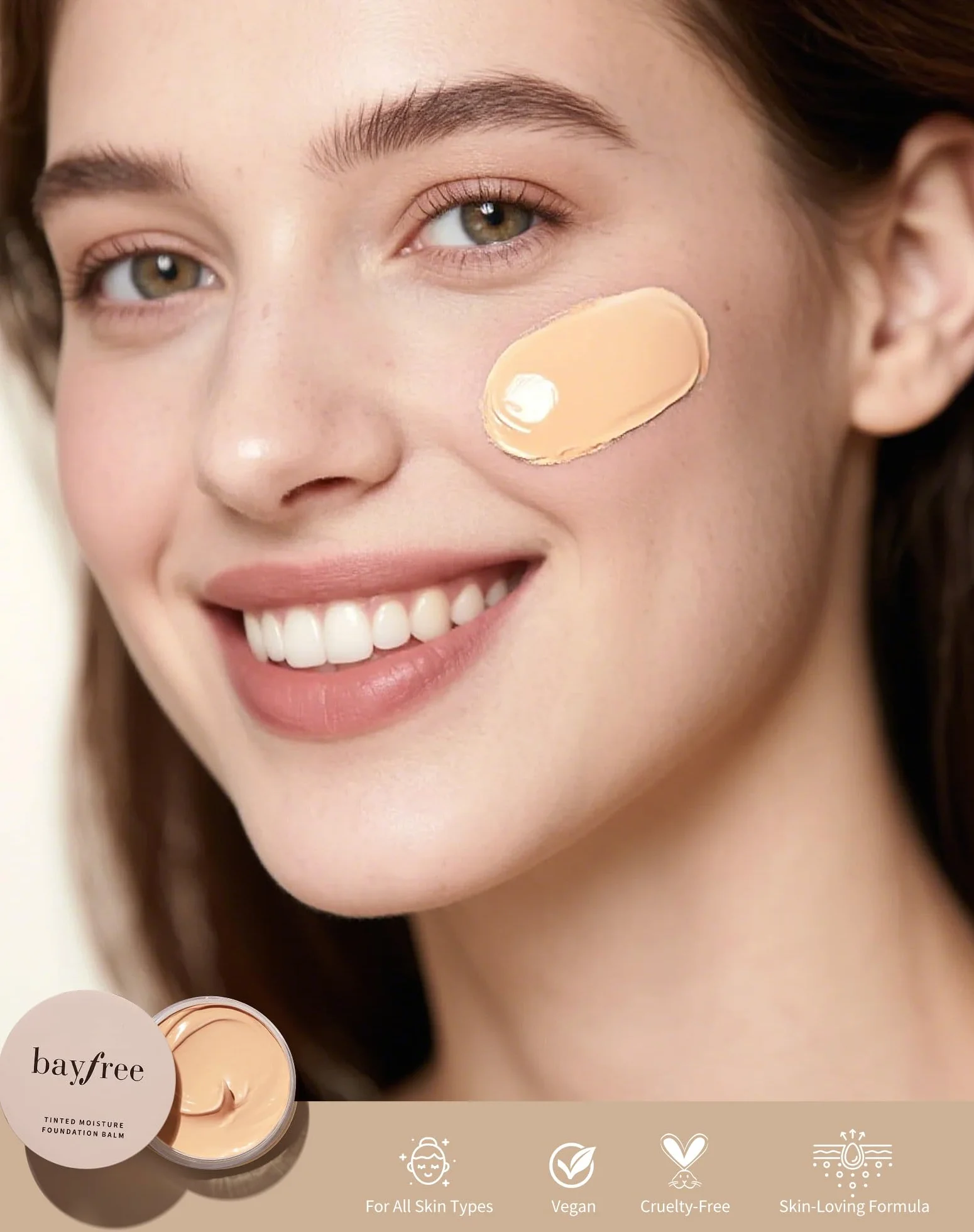 bayfree Tinted Moisture Foundation Balm, Foundation 24h Langzeit-Halt, Feuchtigkeitspflege, Leicht & Atmungsaktiv, Schweiß & Wasserdicht, Natürliches Finish, Buildable Coverage, Vegan Korean Makeup