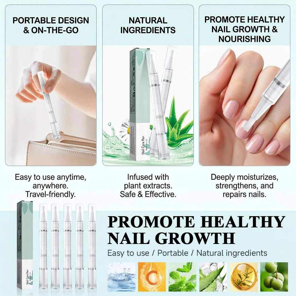 5 Stück Nail Care Pen, Nagelpilz Stift, Nagelpilz Nagelpflegestift, Nagel Behandlungs Stift für Fingernägel & Fußnägel mit Teebaumöl, Vitamin E & Aloe Vera, Nagelwachstum FöRdern