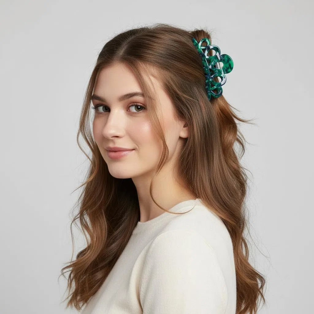 Groß Acetat Haarklammer Klauen Haarspange Schöne Damen Haar clips, Grün