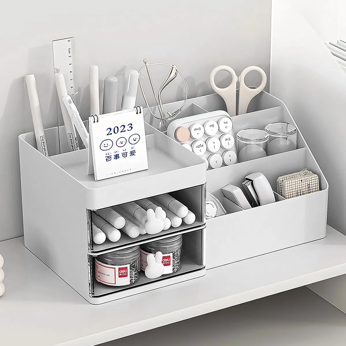 Make Up Organizer Kosmetik Aufbewahrungsbox Schminktisch Kosmetik Organizer mit Schublade, Make-up Schminkbox mit Schubladen für Dresser, Schlafzimmer, Badezimmer (weiß)