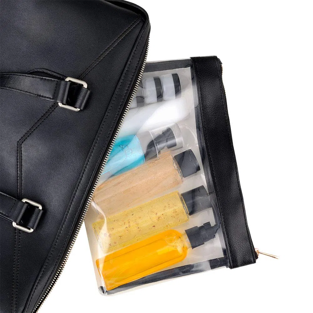 Toureal 15 Stück Leere Reiseflaschen Set (Max.100ml) Leder Reisegrößen Behälter, Reise Flaschen für Kosmetik Flugzeug (Transparent)