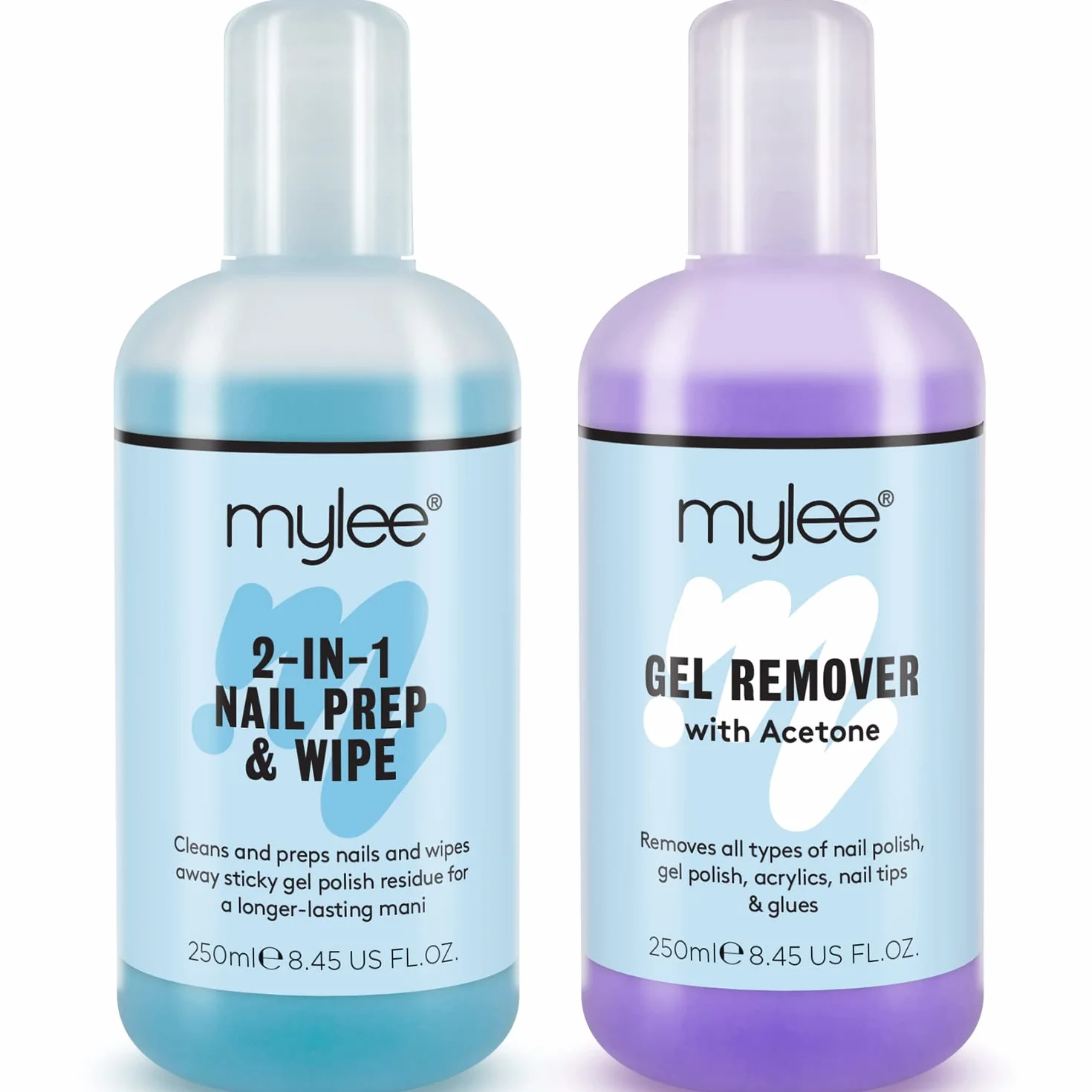 Mylee"Prep + Wipe" Gel-Nagellackreiniger und Reinigungsmittel für UV/LED-Maniküreazeton 2x250ml