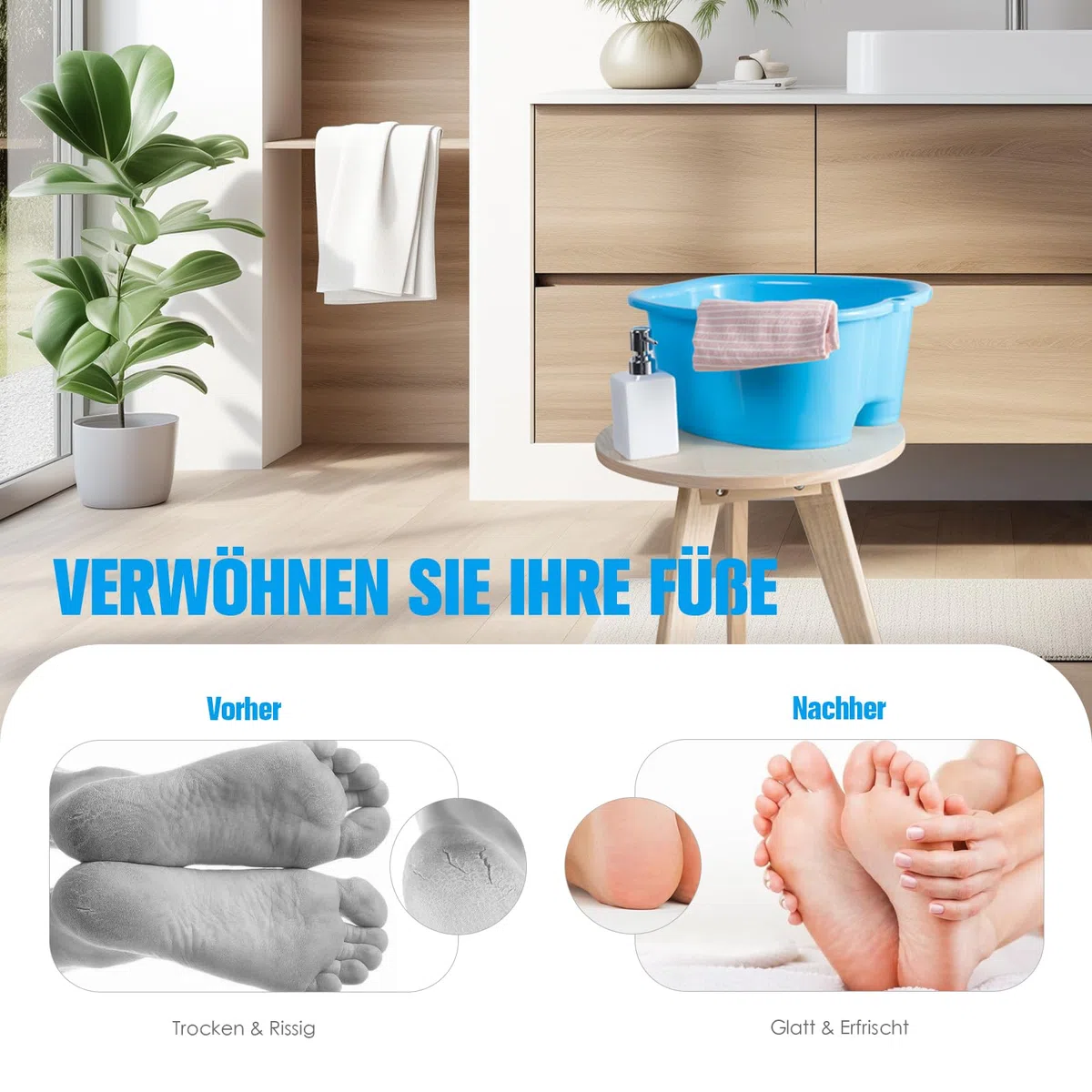 Großes Fußbad für Spa und Fußmassage - Stabiles Kunststoff-Fußbecken für Pediküre, Entspannung, und Detox - Fußwanne gegen Hornhaut, Nagelhaut und abgestorbene Haut - Passend für alle Größen