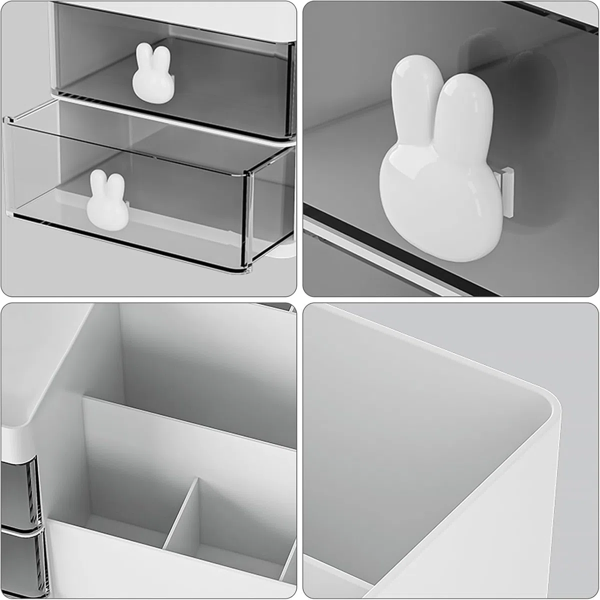 Make Up Organizer Kosmetik Aufbewahrungsbox Schminktisch Kosmetik Organizer mit Schublade, Make-up Schminkbox mit Schubladen für Dresser, Schlafzimmer, Badezimmer (weiß)