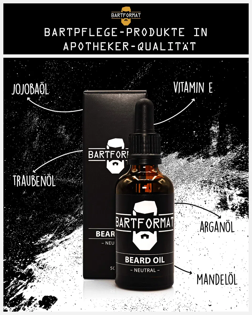 Bartpflege Set "WEICHMACHER" von BARTFORMAT - Bartöl (50 ml) + Bartkamm (Birnbaumholz) + Bartbürste (Wildschweinborsten) inkl. Kulturbeutel - Das Bartpflegeset Männer Geschenk