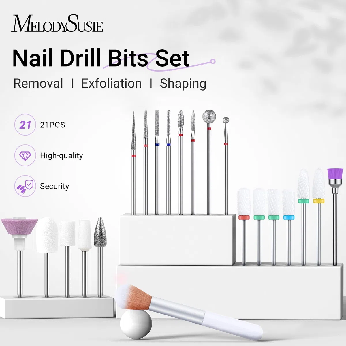 MelodySusie 21 Stück Nagelfräser Aufsätze, 3/32 Zoll Professionelle Nagelfräser Bits, Diamant und Keramik Fräser Nägel Bit, Nagelfräser Bits Set für Maniküre/Pediküre (21 Stück Nagelfräser Bits)
