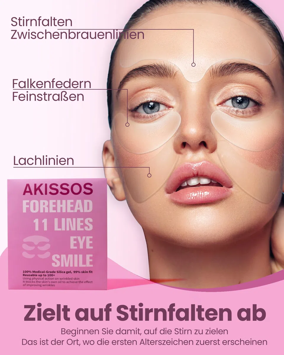 Silikonpflaster Gegen Falten - Akissos 5PCS Super Hydratation Zornesfalte Pflaster,Face Tape,Silikon Falten Pflaster Gesicht für Gesicht|Stirnfalten|Augen,Straffung über Nacht,Nach der Skincare
