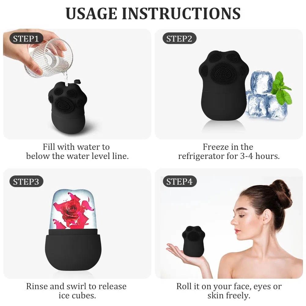 Beugo Ice Roller Gesicht, Eisroller Gesicht Auge Massagegerät, Katzenkratzstil Facial Eisroller Eis-Gesichtsbehandlung, Reduziert Schwellungen, Gesicht Straffung, Augenringe (Schwarz, 1 Stück)