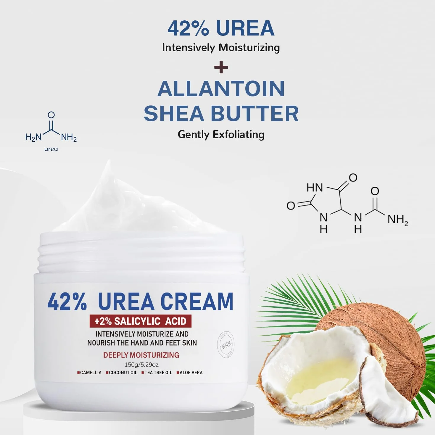 OUKEYA Urea Creme 42% mit 2% Salicylsäure, Fusscreme Feuchtigkeit & Reparatur für Trockene, Füße, Fersen, Knie, Urea Handcreme für Hände, Fußcreme, Hornhautentferner, Entfernt Hühneraugen, Tote Haut