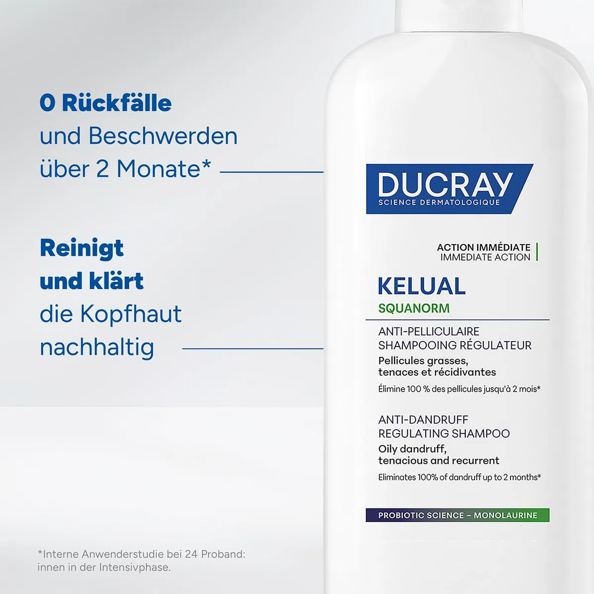 DUCRAY Kelual Squanorm - Shampoo Fettige Schuppen - Talgregulierend - Probiotic-Science-Technologie - 100% Schuppenentfernung - 2 Monate Rückfallschutz - Schuppige Kopfhaut - Klärt nachhaltig - 200 ml