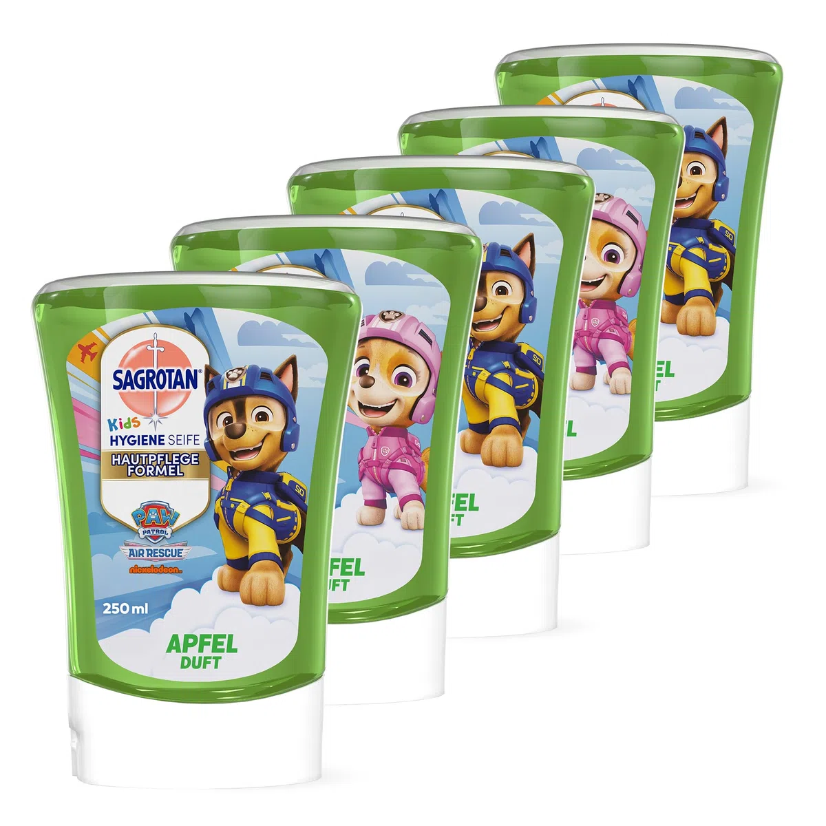 Sagrotan Kids No-Touch Nachfüller Apfel – Für den automatischen Seifenspender – 5 x 250 ml Handseife
