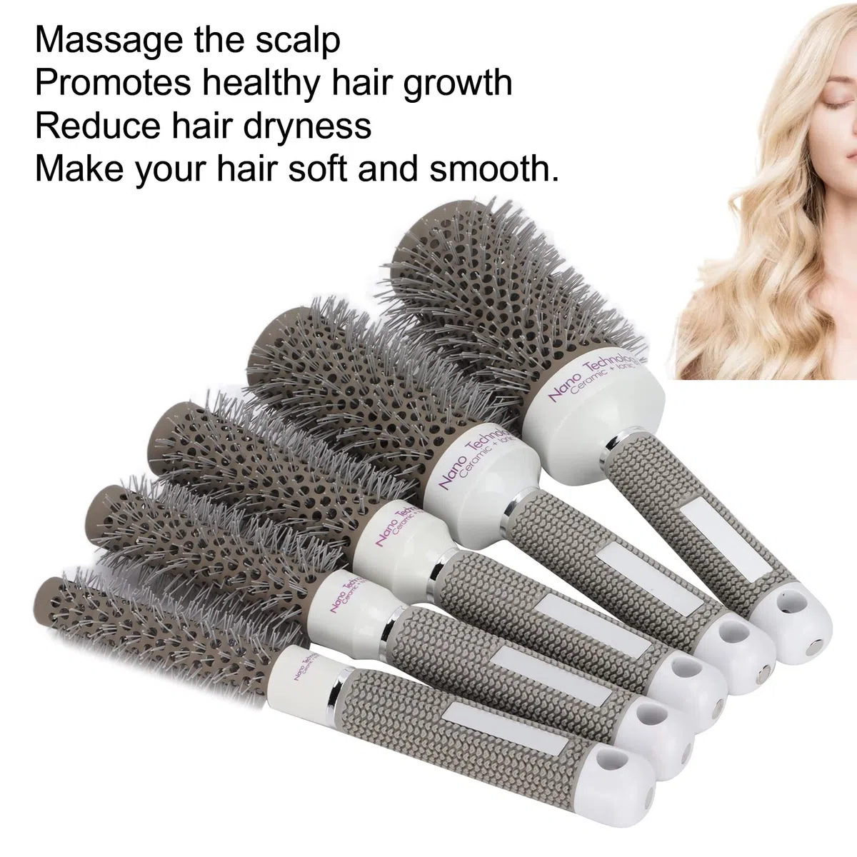 Yinhing 5-teiliges Rundbürsten-Set, Friseurwerkzeug-Set für die Haarpflege, Antistatisch, Schnell Trocknend, Zum Föhnen und Locken