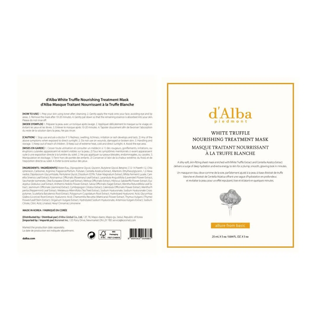 d'Alba Italian weiß Trüffel Nourishing Treatment Mask, pflegende Gesichtsmaske für die Nacht (5 Stück)