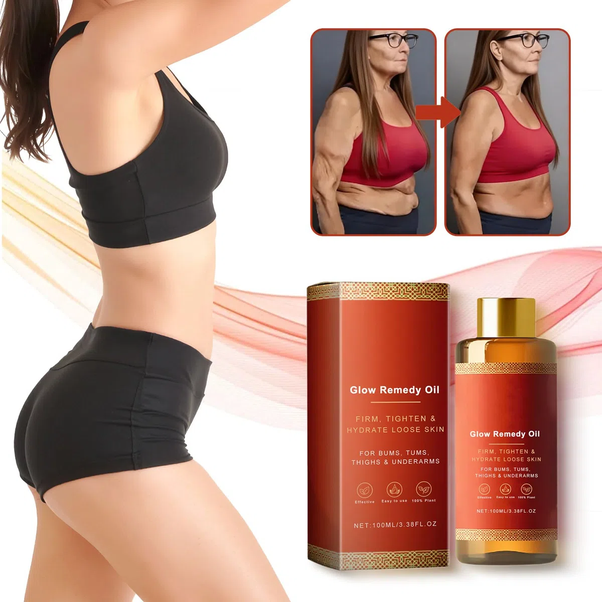 Glow Remedy Oil Original, Strafft und Hebt Schlaffe Haut, Glow Remedy öl, GlowStraff Magic Körperöl für Frauen, Hydratisieren & Glätten, Massageöl für alle Hauttypen, 100ml - 2 Flaschen
