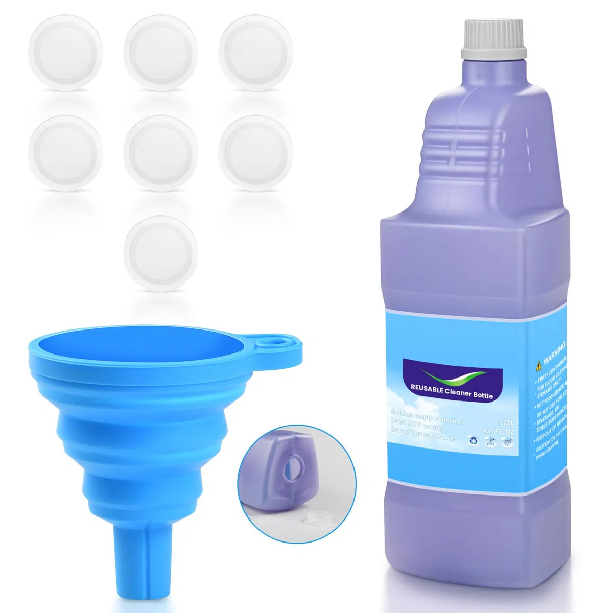1,25 L Ersatzflasche für Swiffer® WetJet™ Spray Mop, Nachfüllbar, Auslaufsichere HDPE-Flasche, 42,3 FL Oz, mit 7 Dichtungen und 1 Klapptrichter