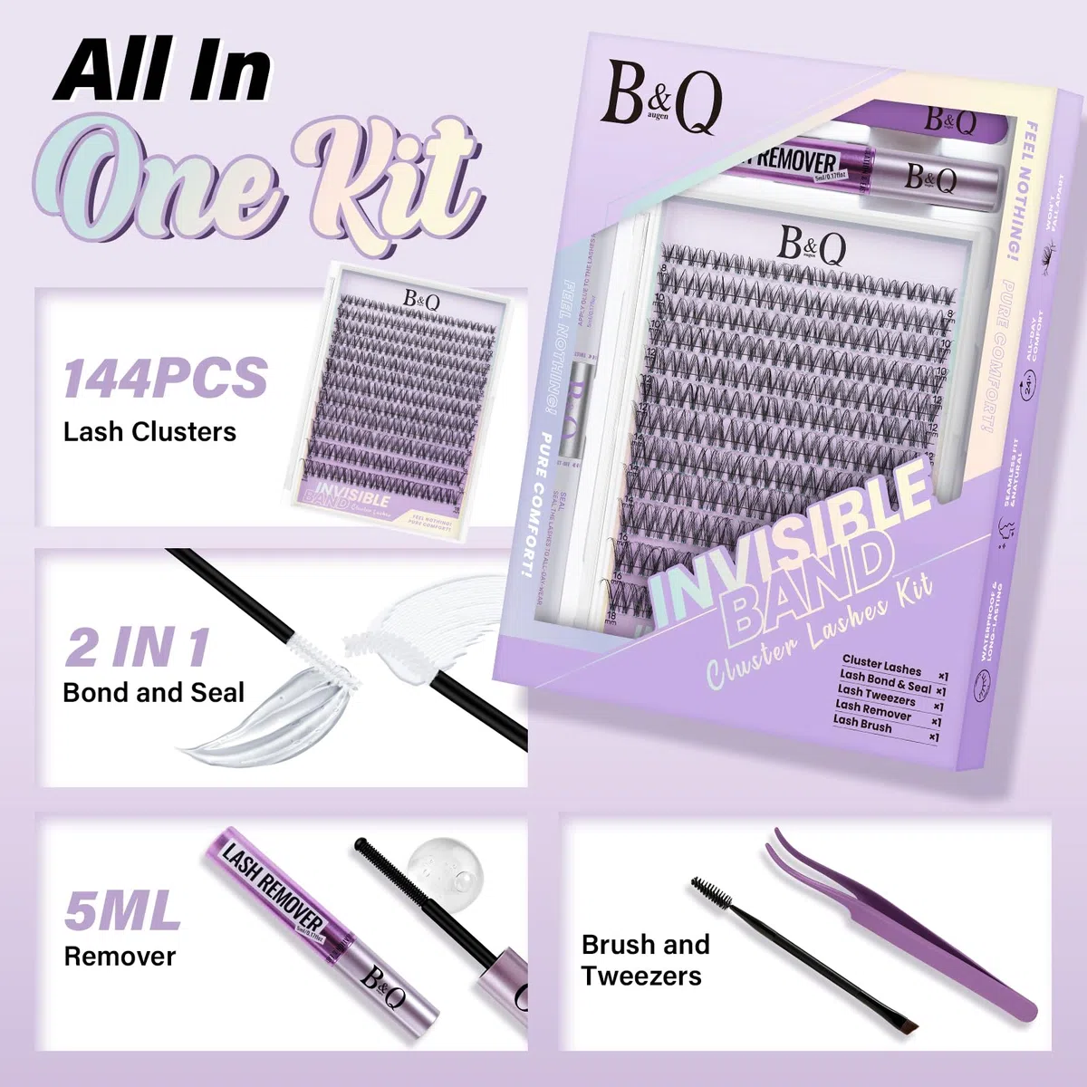 B&Q Lashes Extension Set 144PCS Venus Lash Clusters Unsichtbares Band 8-16MIX Manga Wimpern Extensions Set Wispy NatüRliche Wimpern Cluster 7 tage halt Lazy Girl Wimpernverlängerung(Venus 8-16mix)
