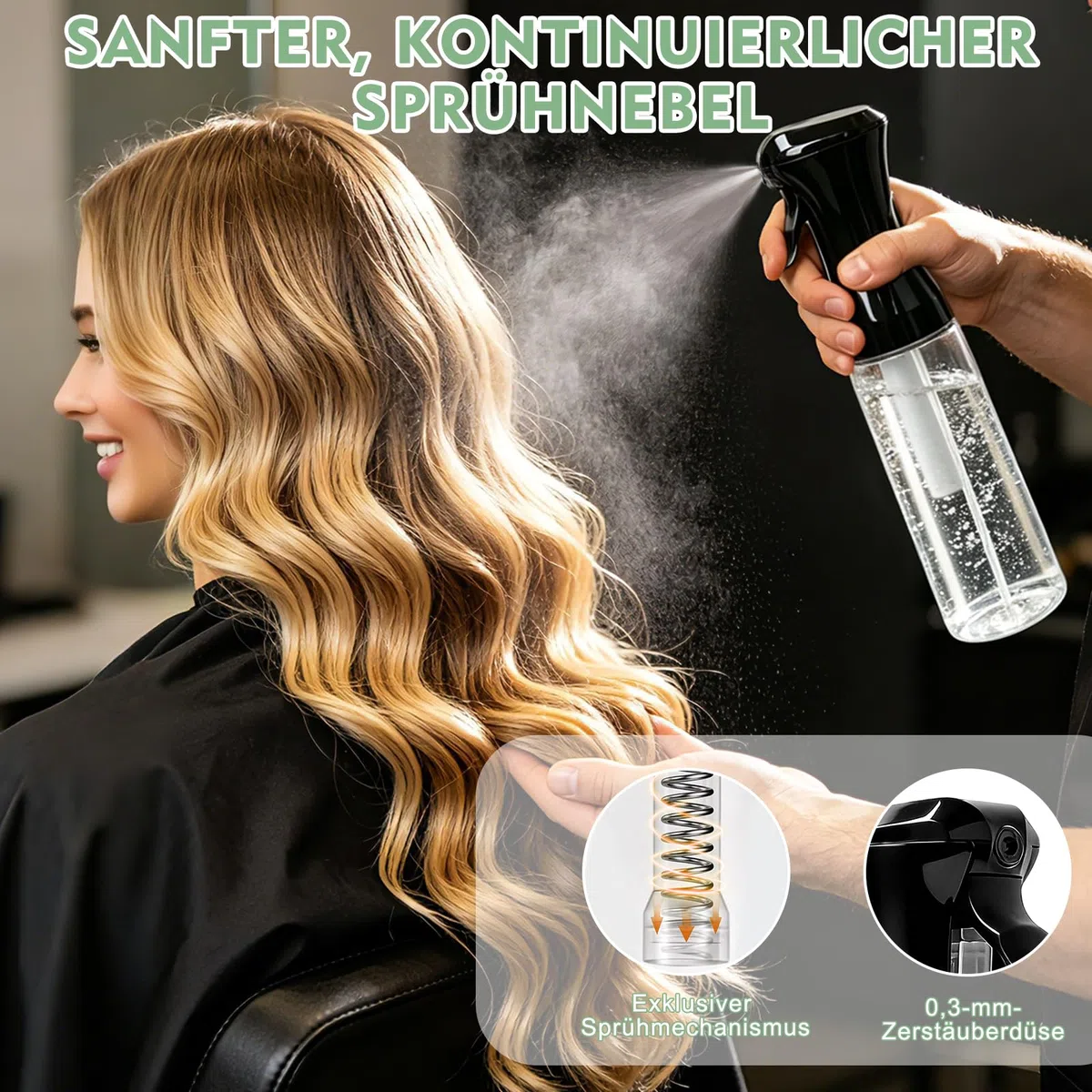 3 Pack 300ml Sprühflasche, Ultrafeiner Nebel Spray Bottle, Sprühflaschen für Reinigung, Pflanzen, ätherische Öle, Haarpflege, nachfüllbare leere Sprühflasche mit justierbarer Düse für Spritz