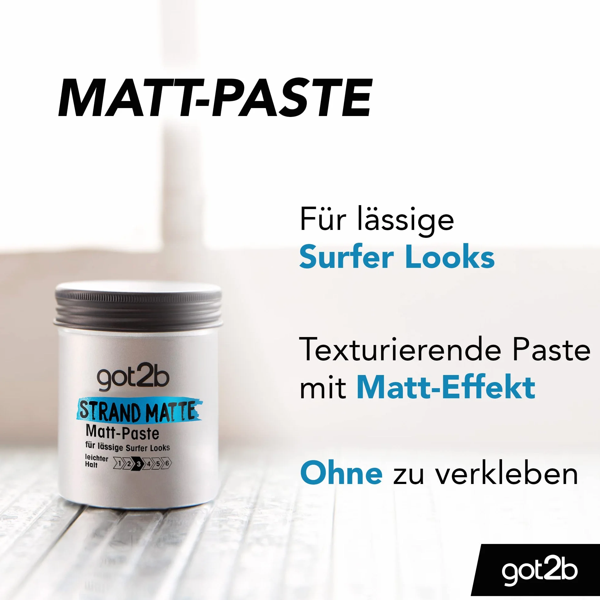 got2b Strand Matte Matt-Paste (100 ml), Styling Paste für matte Surfer Looks, zum Strubbeln, Texturieren oder Zähmen ohne Verkleben, leichter Halt (Packung mit 4)