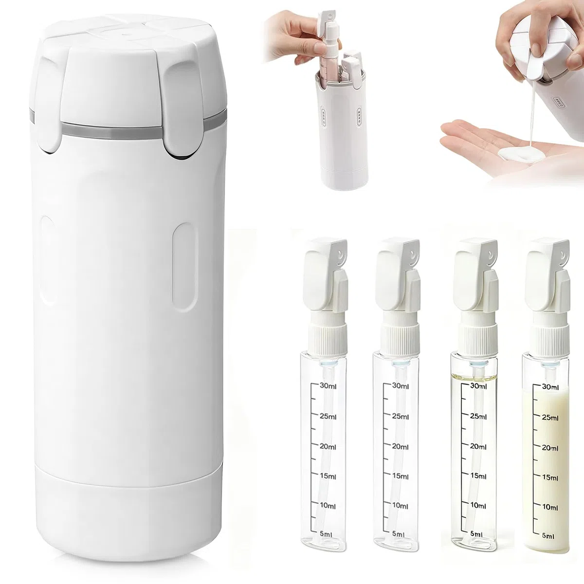 Ruichi 4-in-1-Reisespender, Refillable Travel Dispenser Bottles, Nachfüllbare Reiseflaschen für Toilettenartikel, Reise Gadgets Reiseflaschen, Reiseset Flüssigkeiten Set für Shampoo, Lotion und Crem