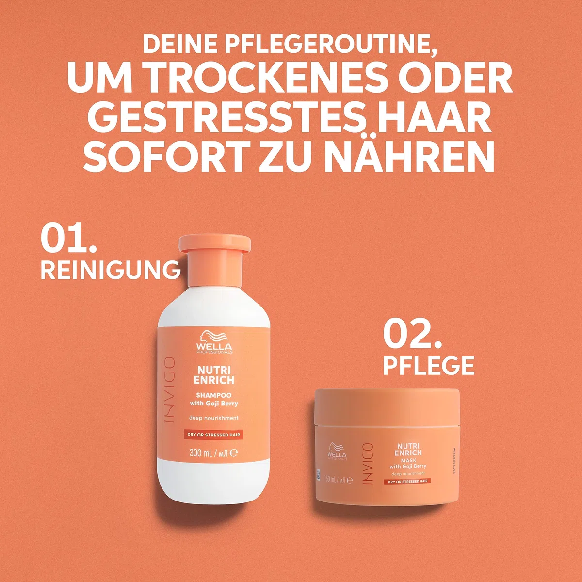 Wella Invigo Nutri Enrich Shampoo – nährendes Feuchtigkeitsshampoo für trockene & strapazierte Haare – mit Goji-Beeren & Vitaminen – glättend & intensiv pflegend