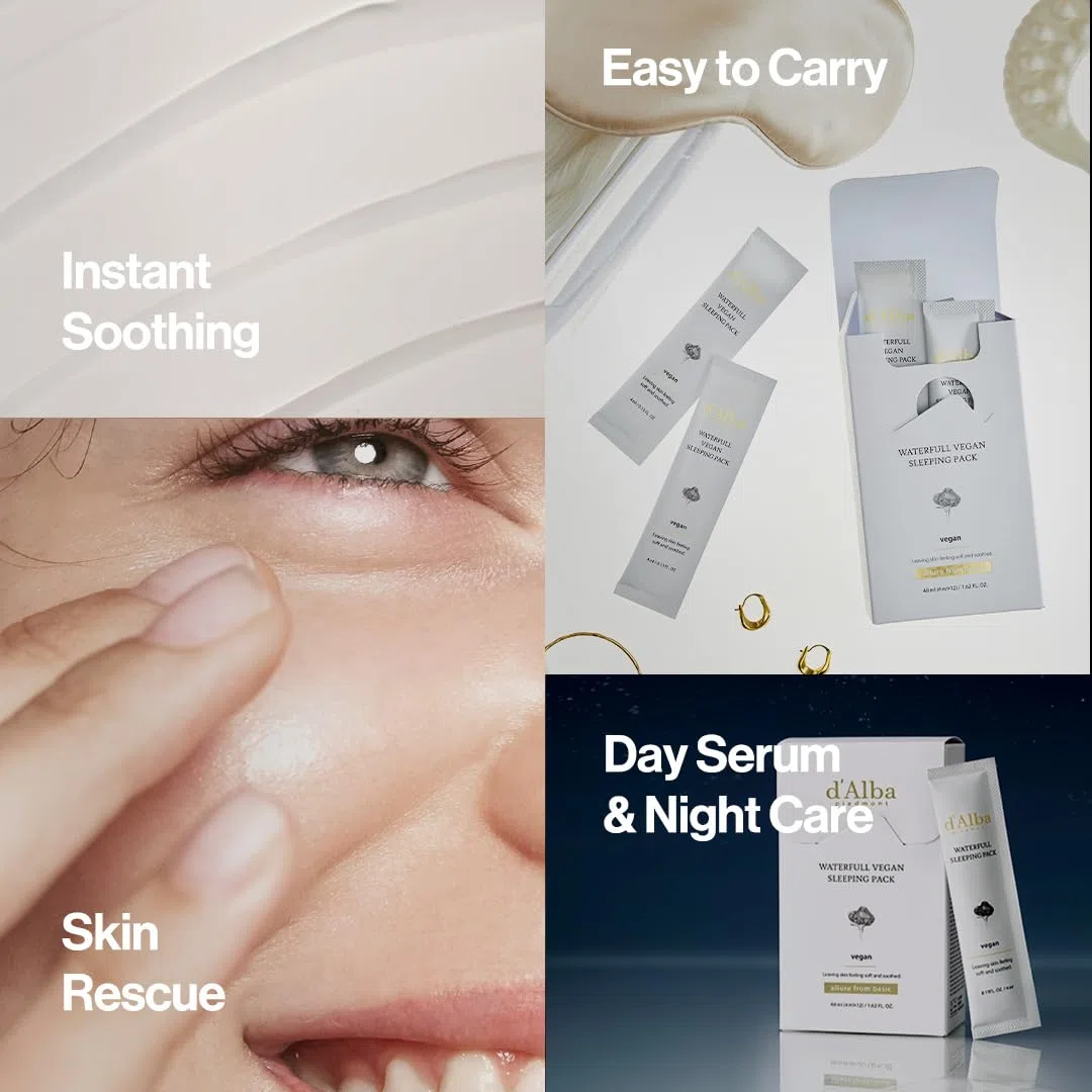 d'alba Italienisches White Truffle Waterfull Vegan Sleeping Pack 12 Stück, nicht abwaschbare Nachtserummaske