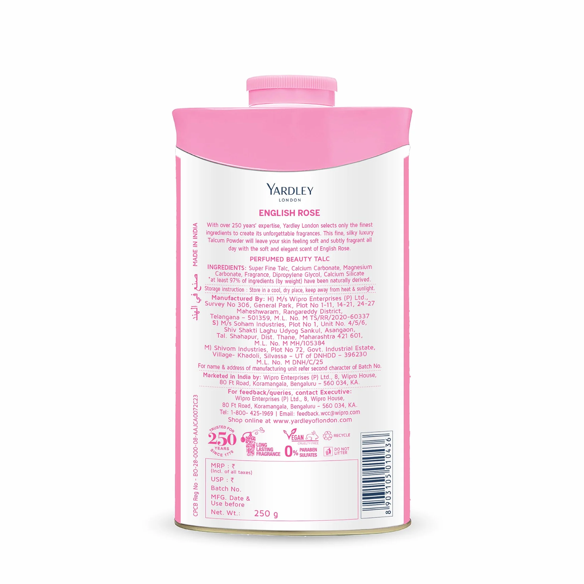 Yardley English Rose Perfumed Talc - 250 g