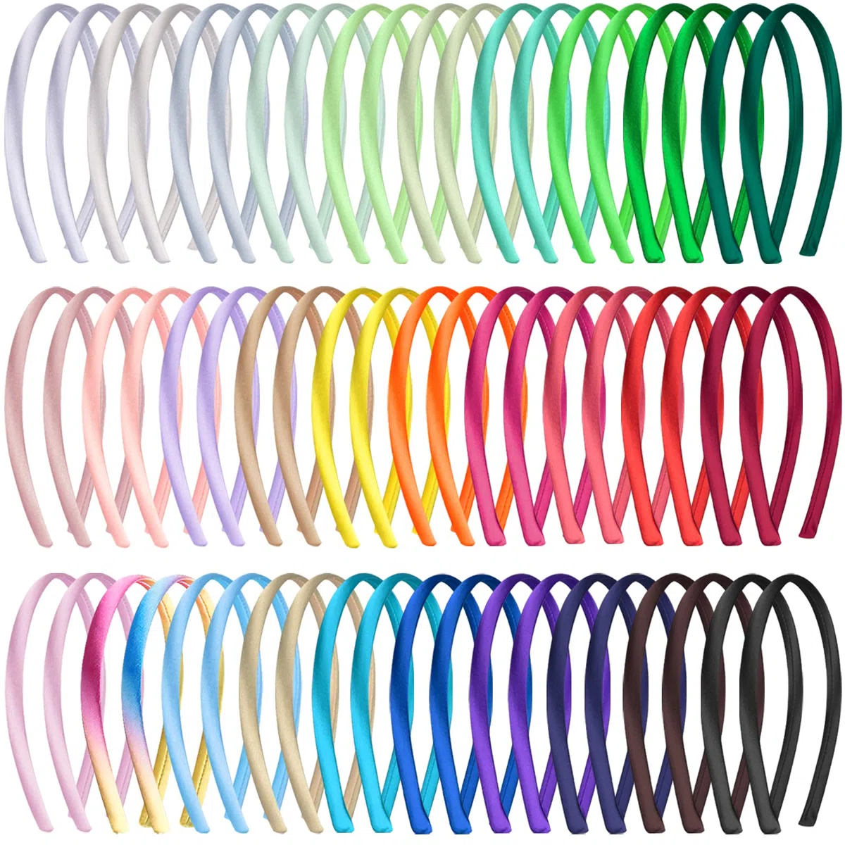 Duufin 60 Stück Satin Haarreifen Damen 1cm Haarreif Stirnbänder Haarreifen Dünn für Mädchen Damen, 30 Farben