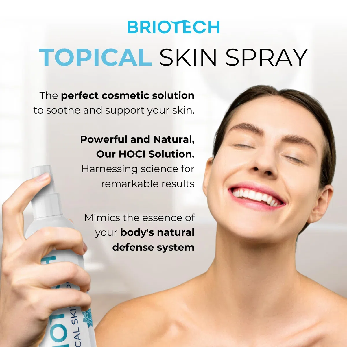 BRIOTECH Topical Skin Spray - Pure Hypochlorous Acid Spray für Anti Juckreiz, Hautausschlag, Sonnenbrand, Allergien - Beruhigendes Hypochlorige Säure Hautschutzspray - sanft, alkoholfrei, 100 ml
