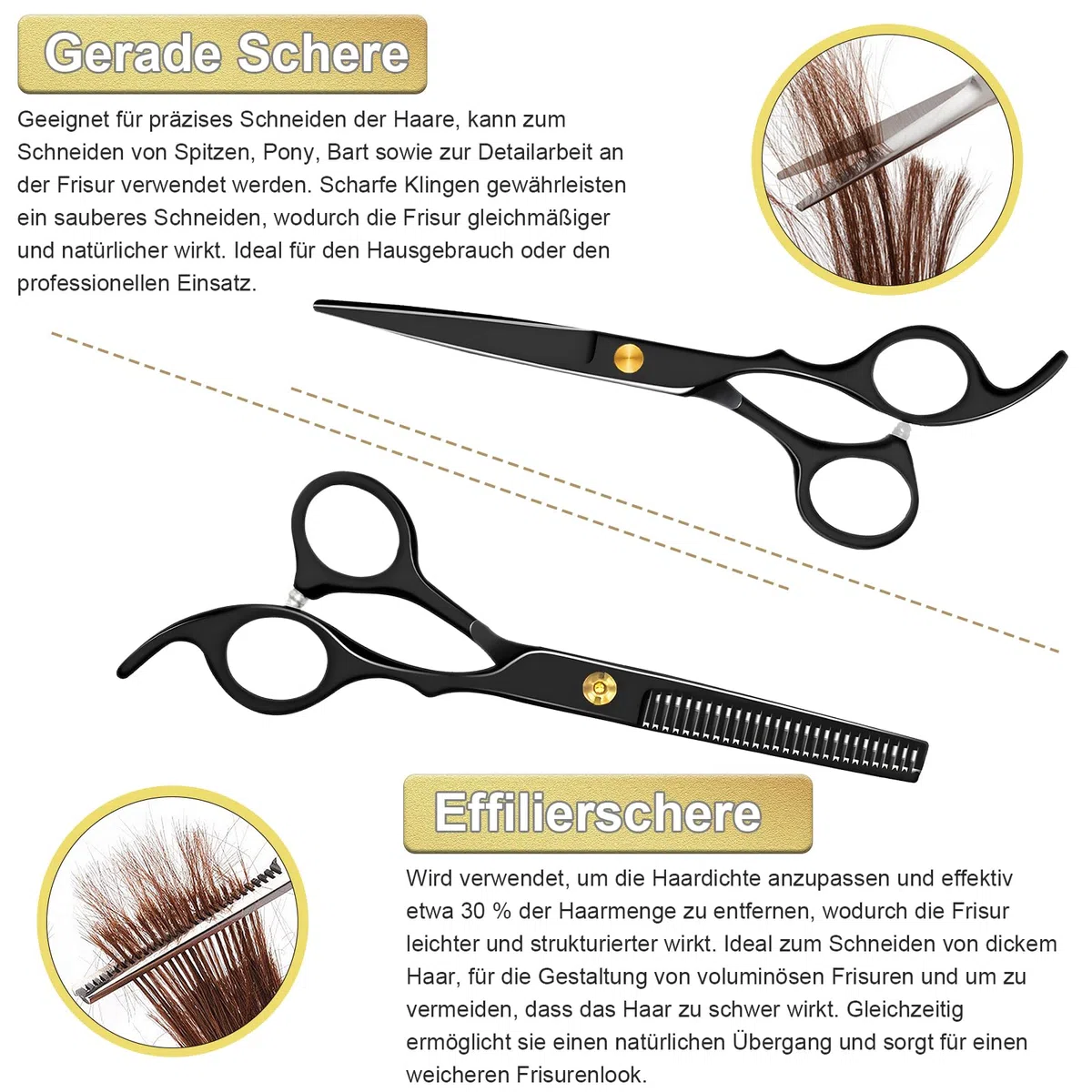 SURFOU Friseurscheren Set 6,7 Zoll,Haarschere & Effilierschere aus Edelstahl,Haarschneideset mit Kamm Profi,Mit verstellbarer Spannung,Für Herren/Damen/kinder/Haustiere & Friseur