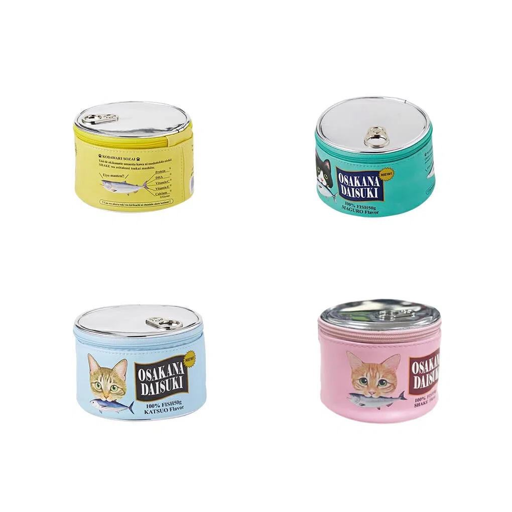 Tasche Aufbewahrung Dose Reißverschluss Make up Beutel Paket Kreativ Katze Fisch Muster Organizer Lebensmittel Zubehör Zylinder, Blau
