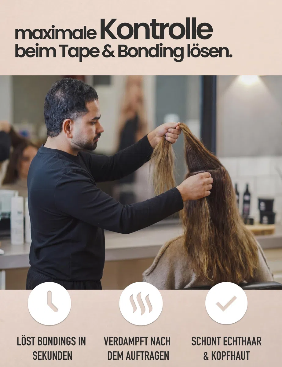 Hair-Assist Bonding Spray – Made in Germany – Tape Extensions Löser & Bondinglöser für Hair Extensions, Lace, Toupet & Perücke | Rückstandslos, schnell wirkend