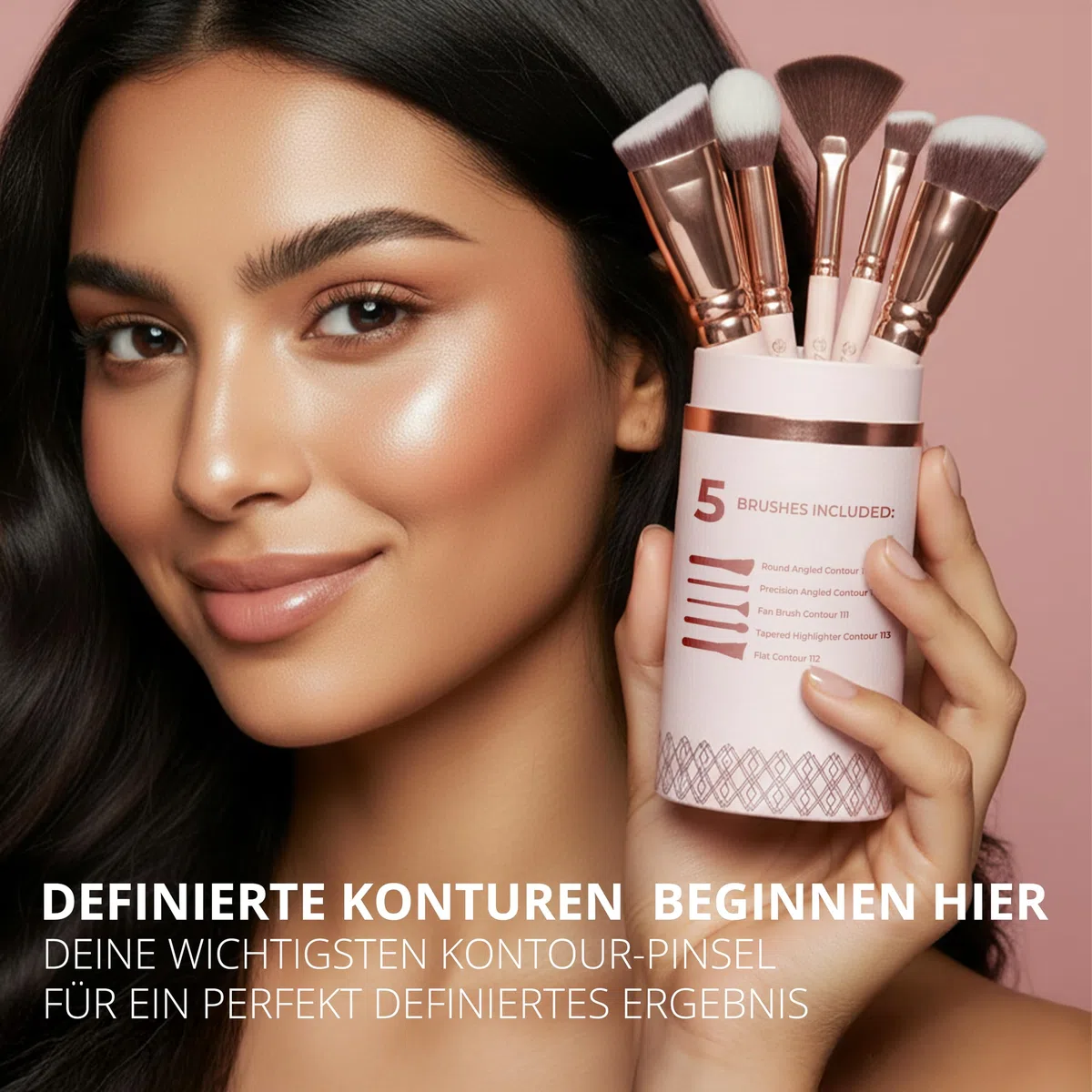 Profi Schminkpinsel Contouring Pinselset Rosegold - Grundierungs Kontur Pinsel Set - 5 Kosmetikpinsel Vegan und Tierversuchsfrei für ein perfektes Make Up