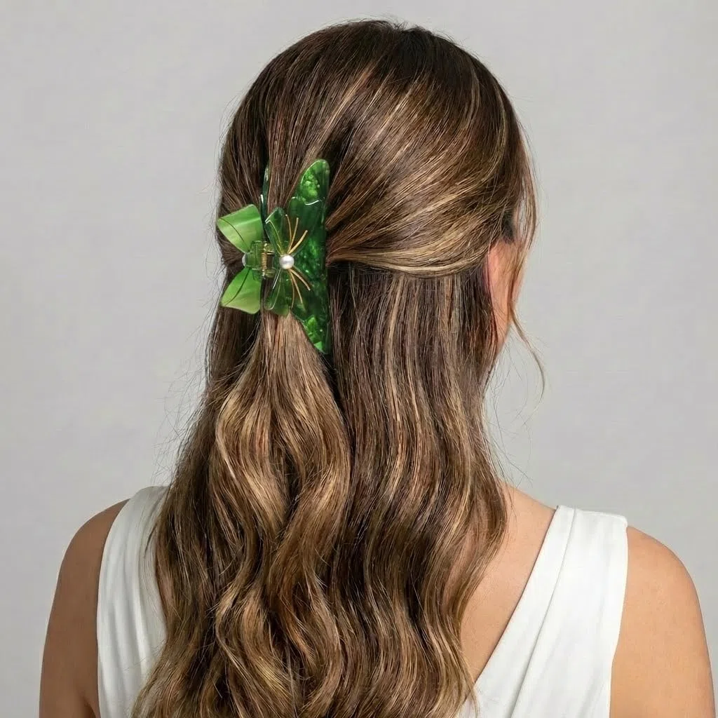 Groß Haarklammer Damen Acetat Haarspange Bogen Haar clips, Grün