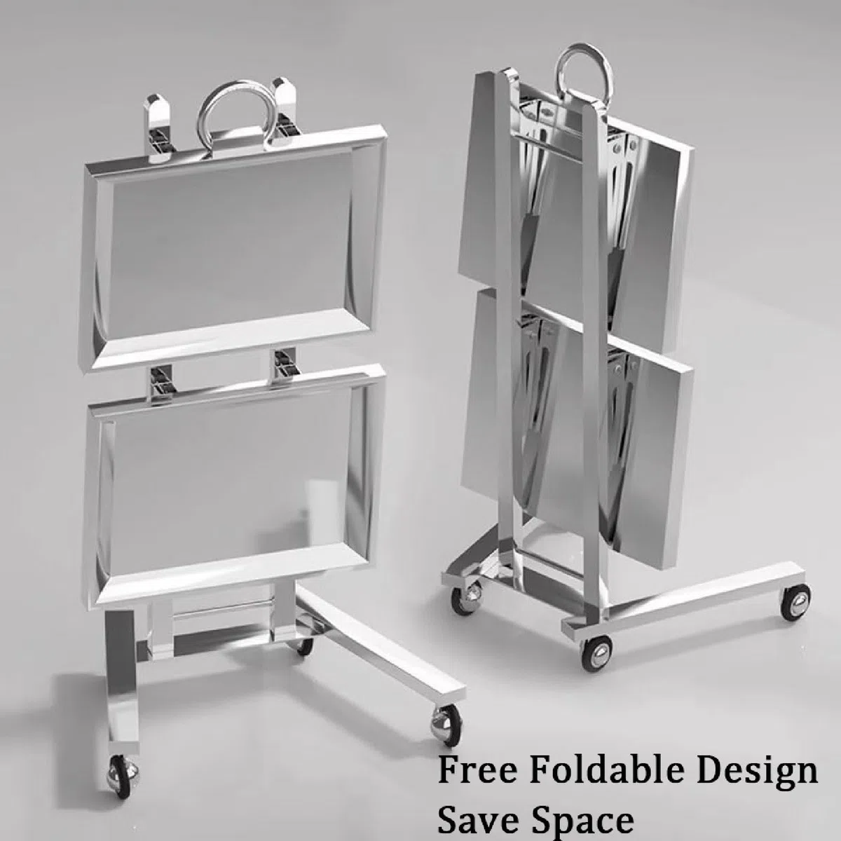 Verdickter Salon-Tablettwagen aus Edelstahl, Faltbarer Trolley-Organizer, Aufbewahrung mit Rädern, Salon-Tablett-Aufbewahrungswagen für Salon-Schönheitssalon