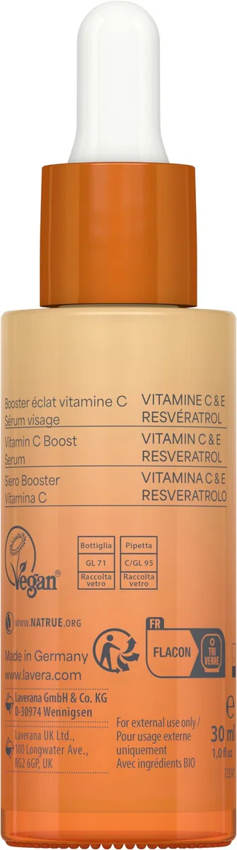 lavera Glow By Nature Vitamin C Boost Serum - intensive Hydration - erfrischt & geschmeidigt - mildert Pigmentflecken & Pickelmale - Q10 - vegan - Naturkosmetik - 30 ml